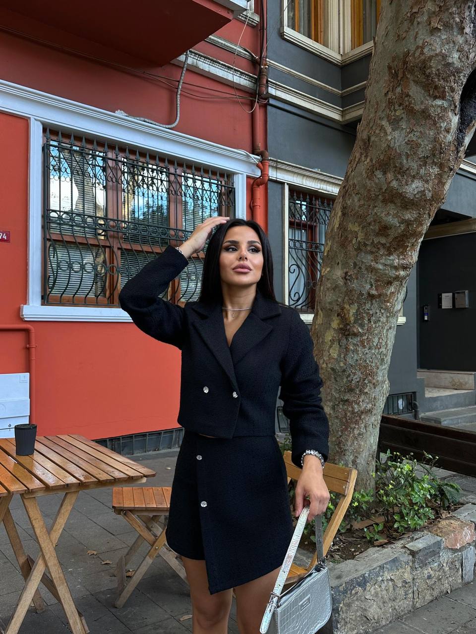 Cropped Blazer And Skirt Set