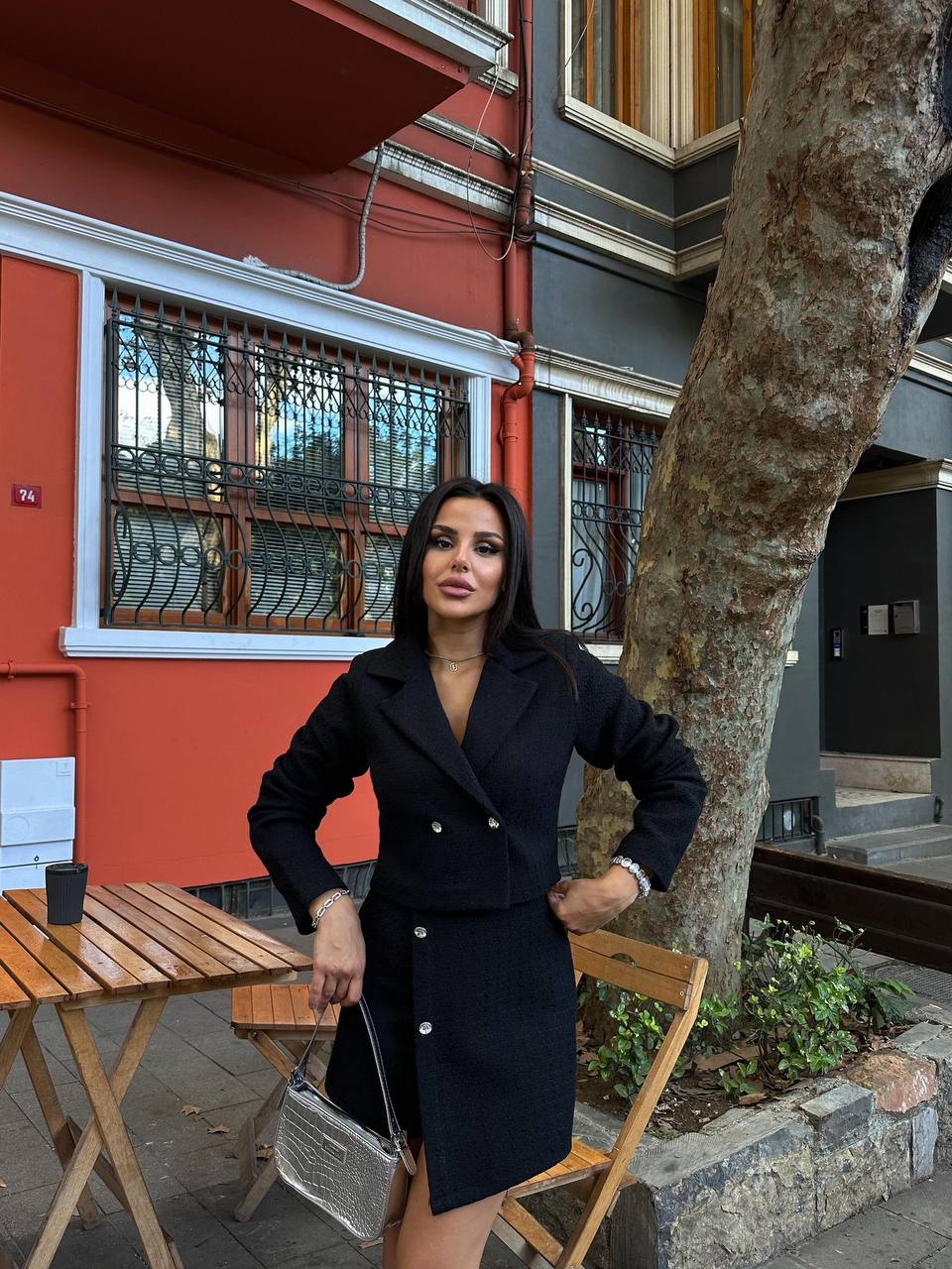 Cropped Blazer And Skirt Set