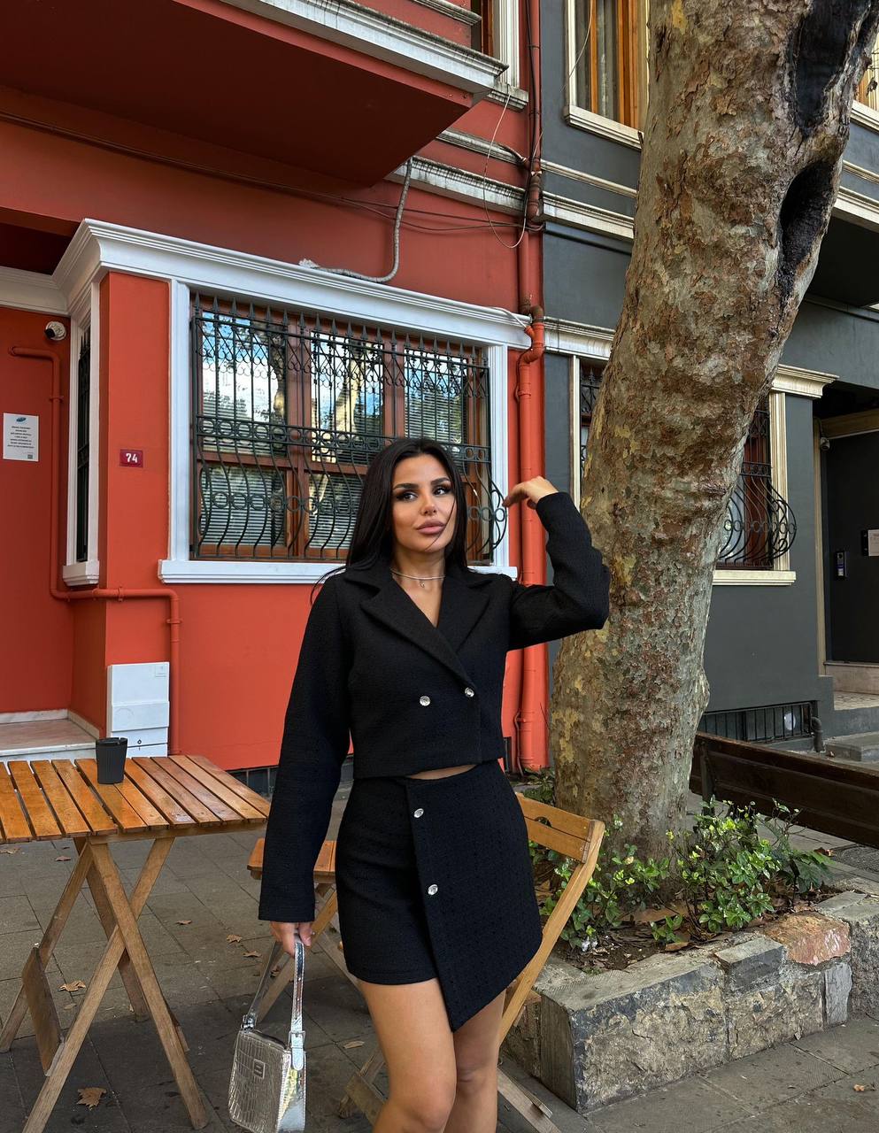 Cropped Blazer And Skirt Set