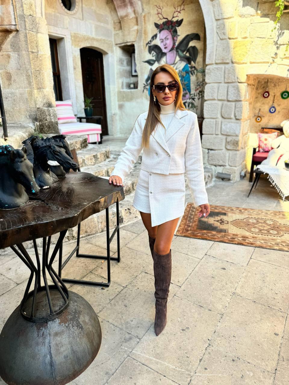 Cropped Blazer And Skirt Set