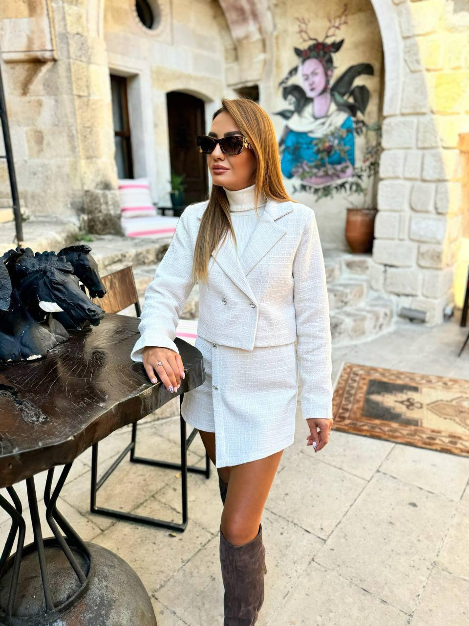 Cropped Blazer And Skirt Set