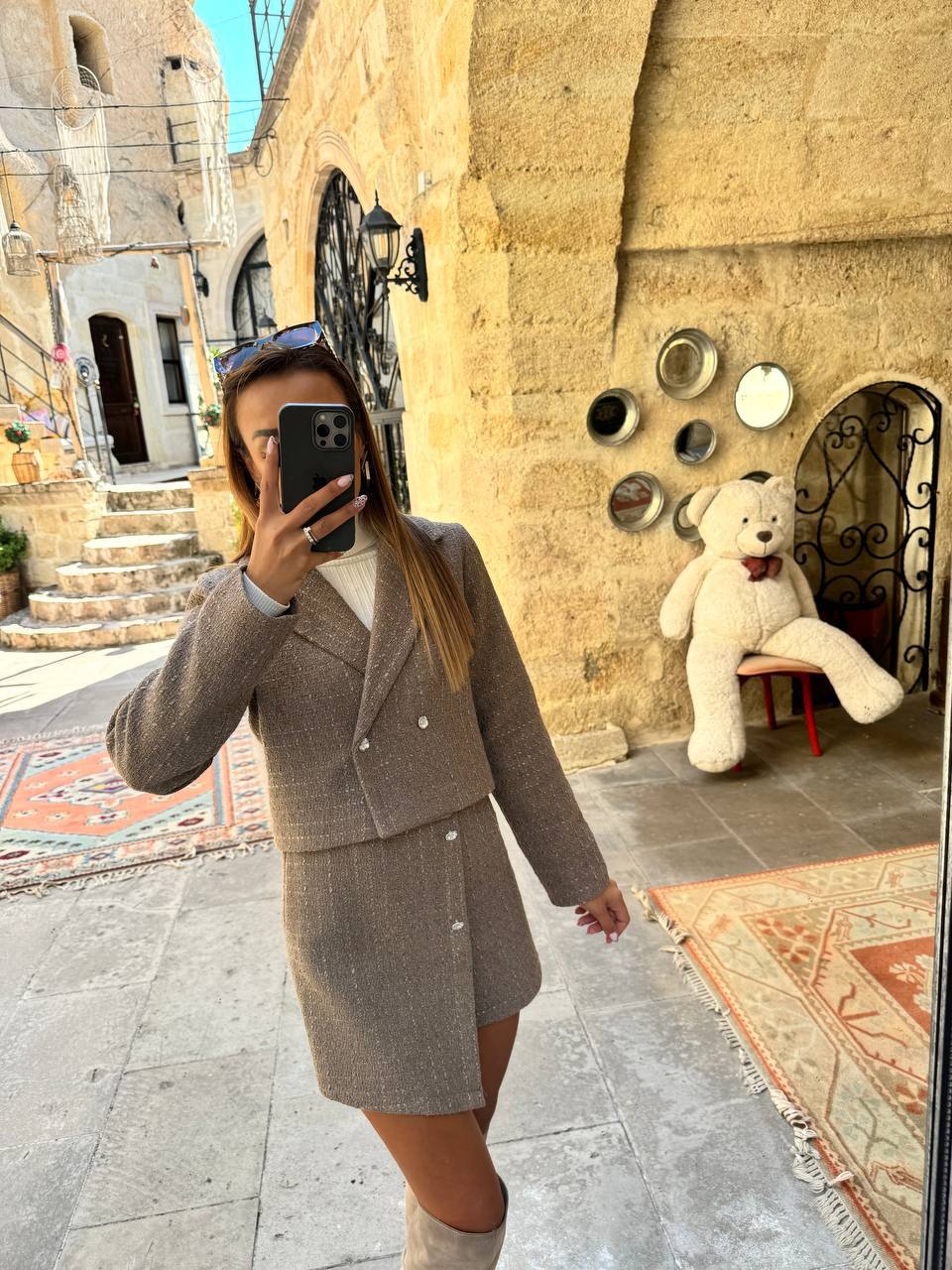 Cropped Blazer And Skirt Set