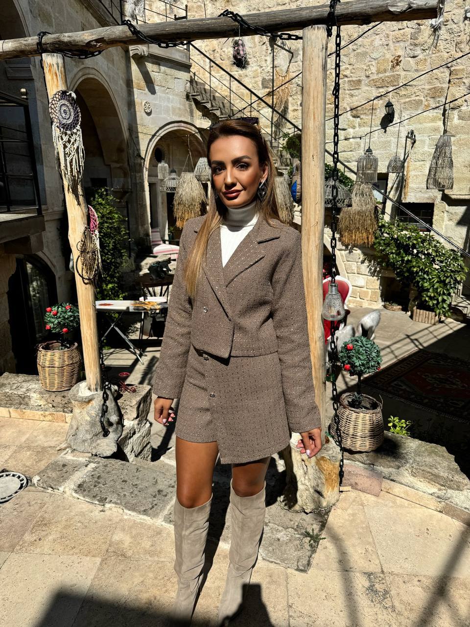 Cropped Blazer And Skirt Set