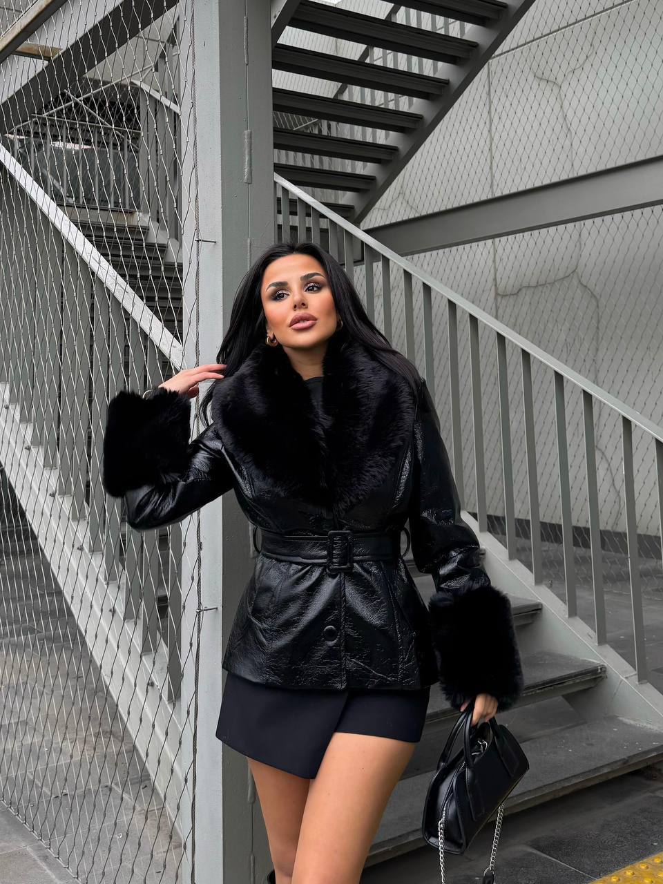 Leather Fur Collar Jacket