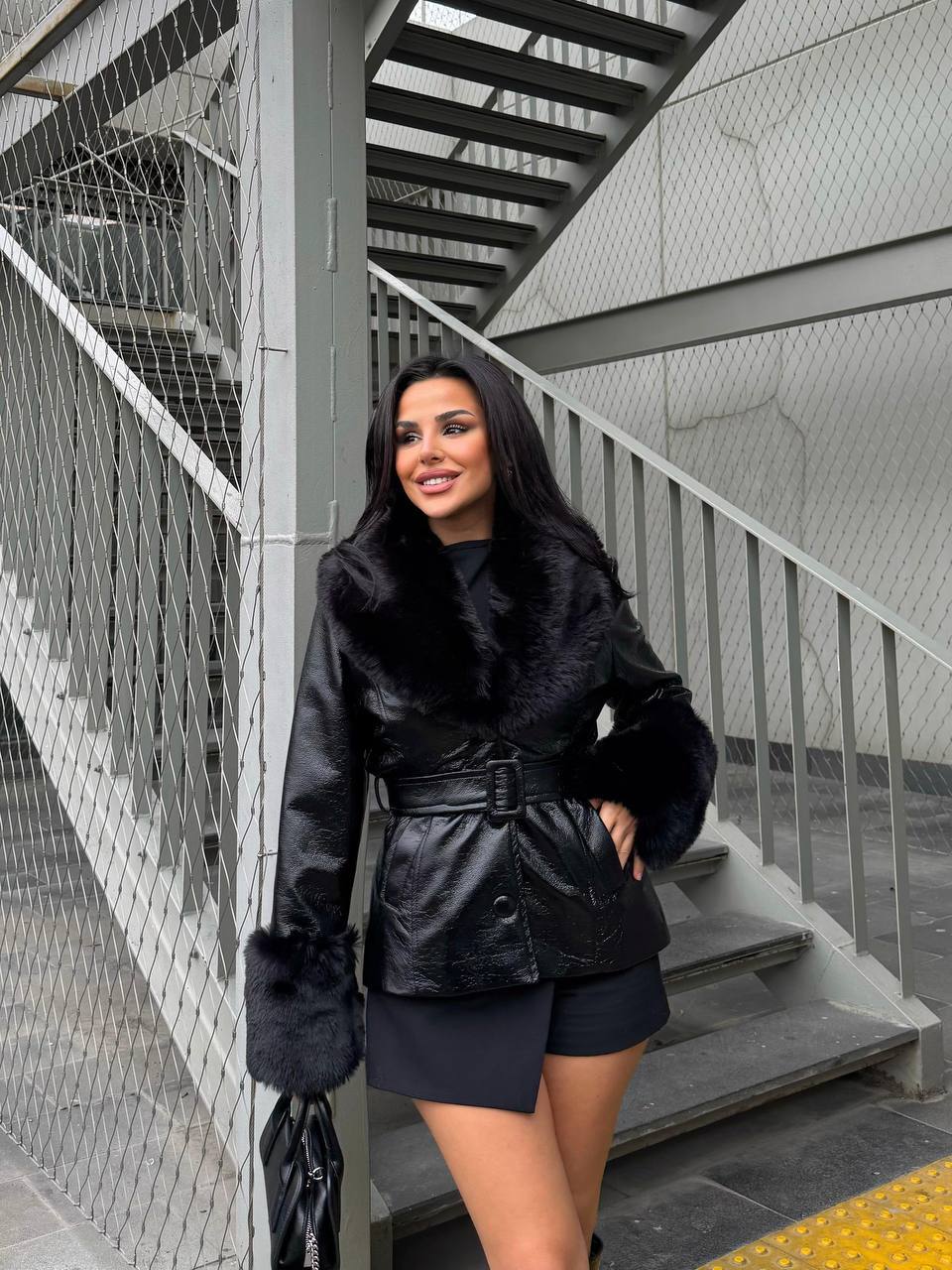 Leather Fur Collar Jacket