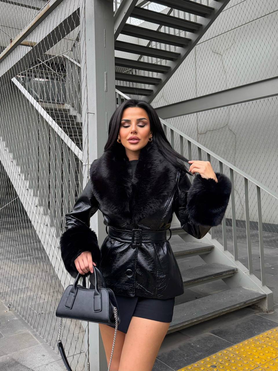 Leather Fur Collar Jacket