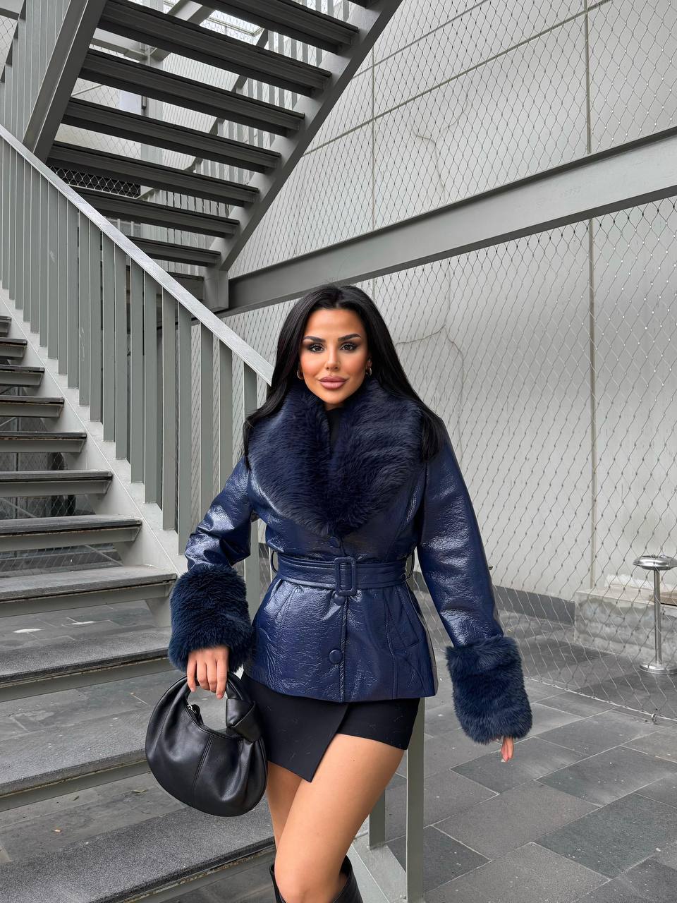 Leather Fur Collar Jacket