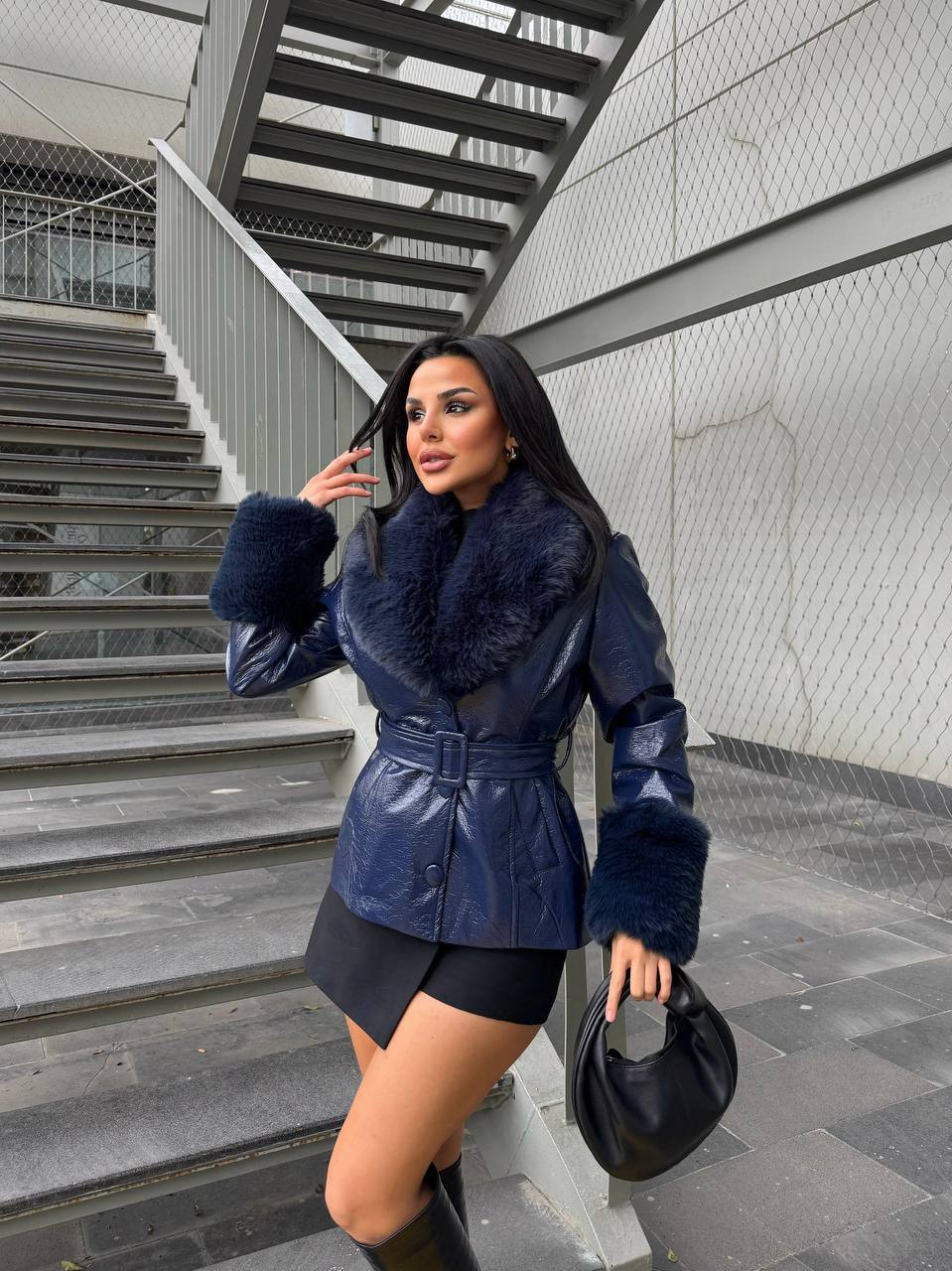 Leather Fur Collar Jacket