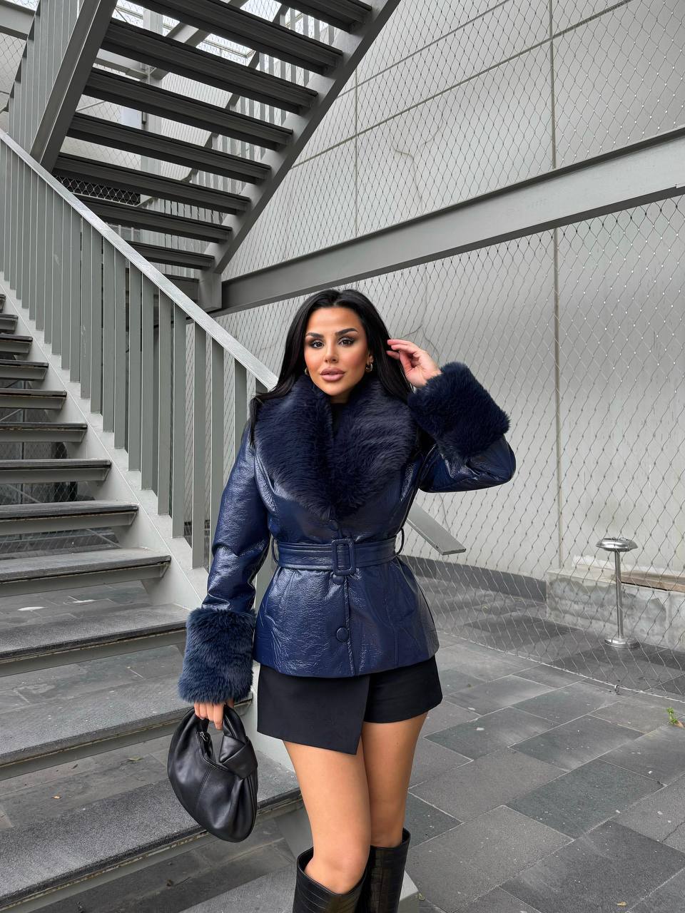 Leather Fur Collar Jacket