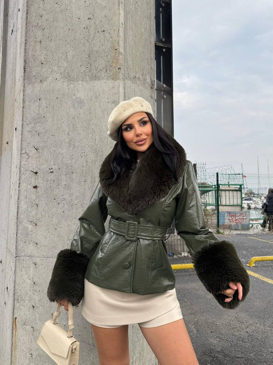 Leather Fur Collar Jacket