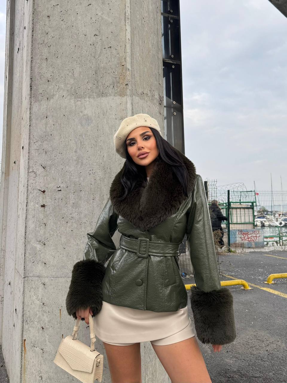 Leather Fur Collar Jacket