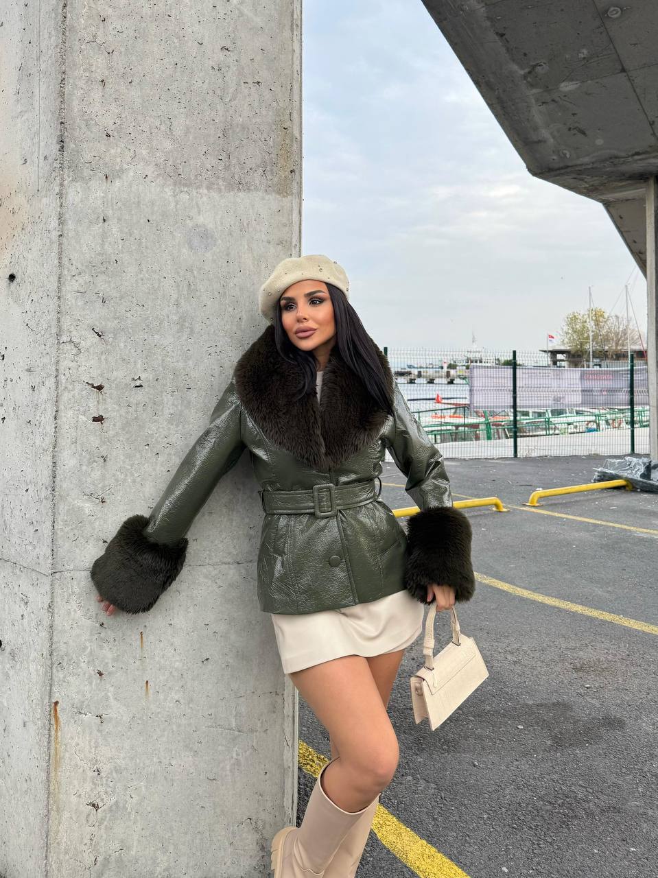 Leather Fur Collar Jacket