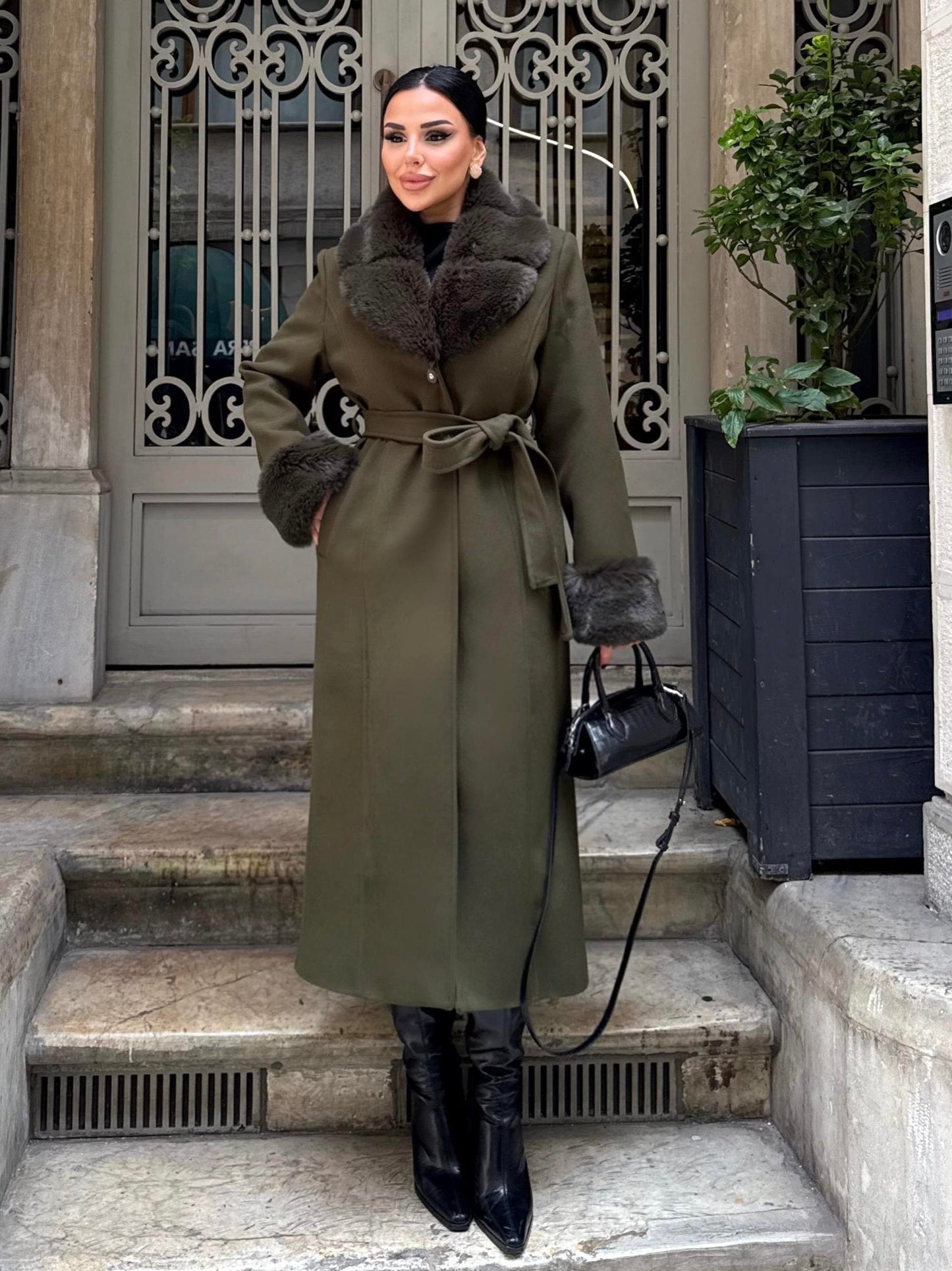 Faux Fur Collar Coat