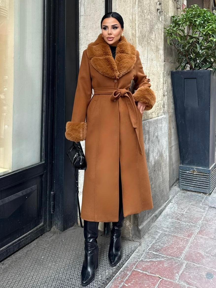 Leather Trench Fur Collar Coat