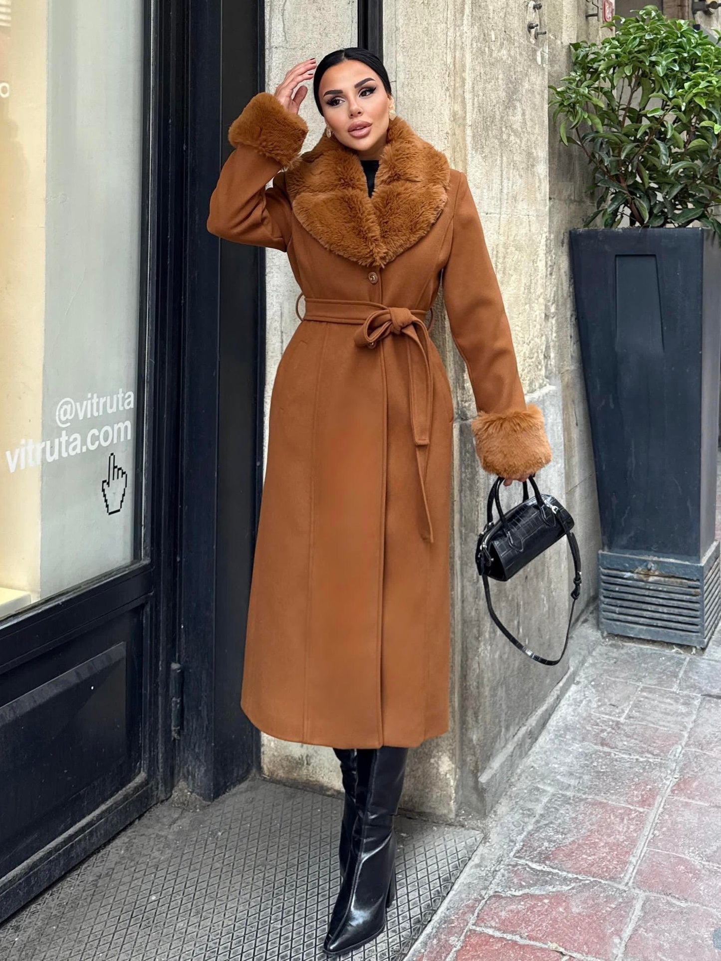 Faux Fur Collar Coat