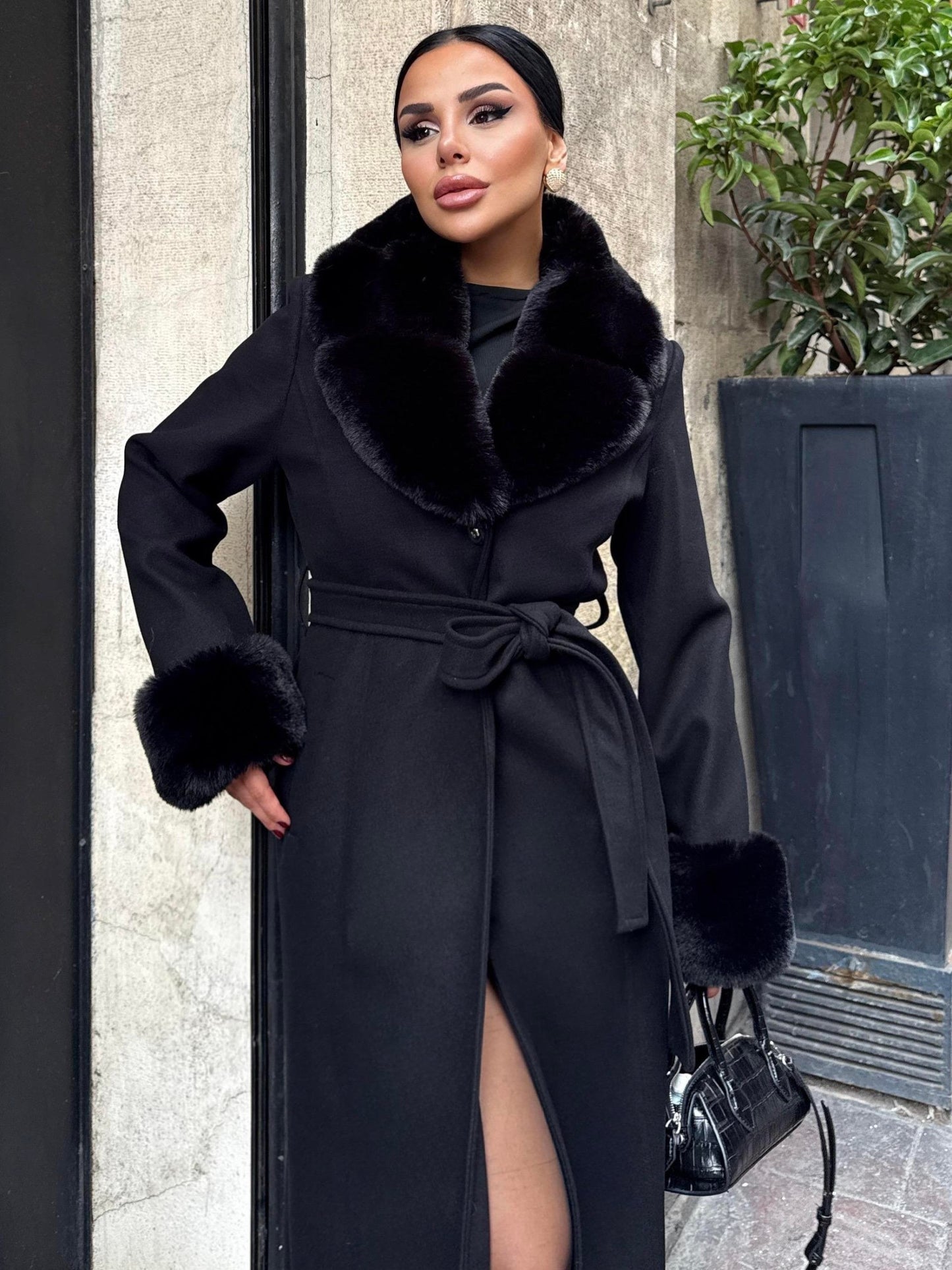 Faux Fur Collar Coat