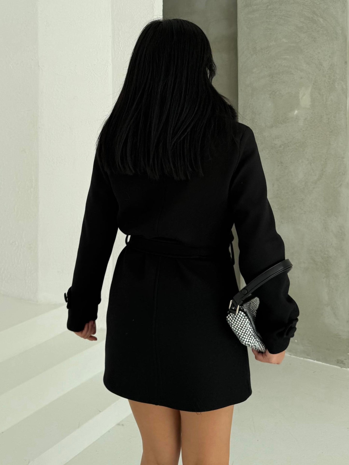 Faux Fur Collar Coat Short